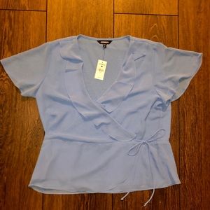 EXPRESS | Flowy Blue Tie Blouse